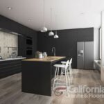 3d rendering black modern dining bar in kitchen